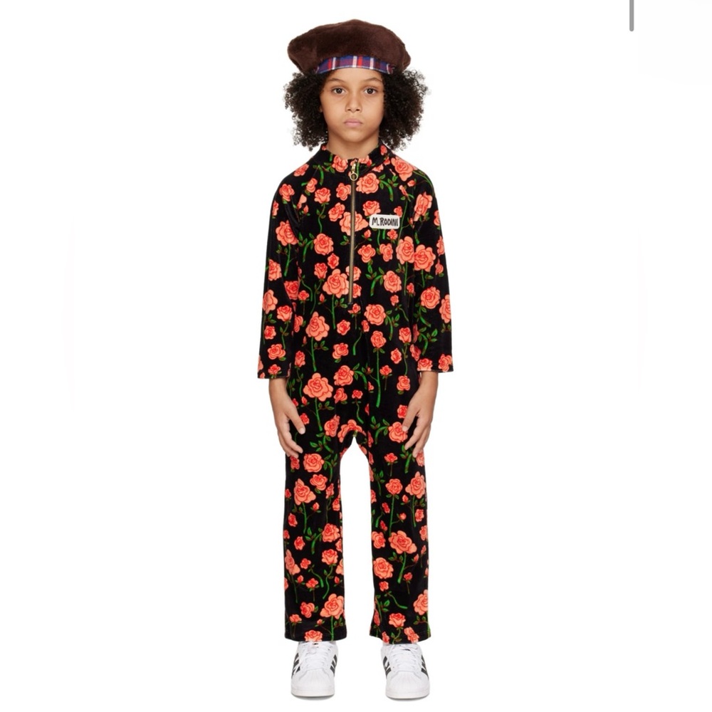 Mini rodini roses romper 80/86 (runs 18m-2t) EUC & nwt beret